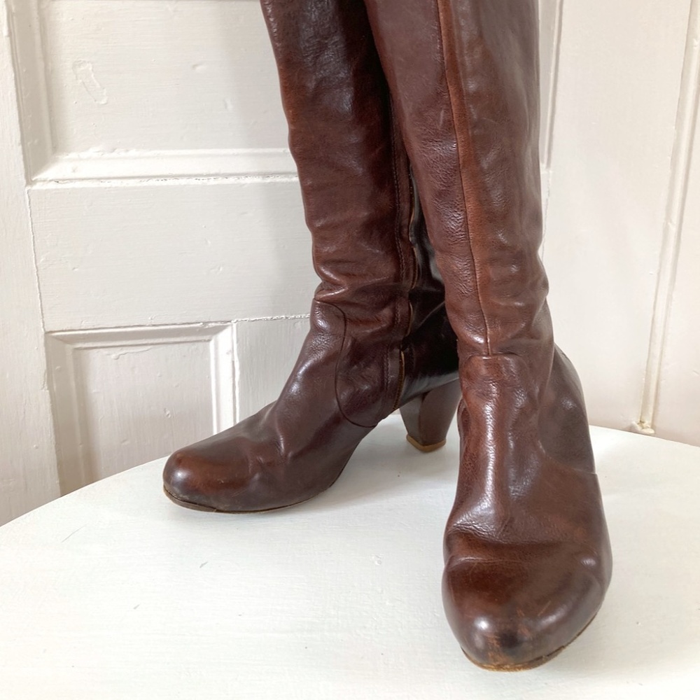 Frye Lisa Tall Inside Zip Brown Leather Knee High Boots Sz 8.5 M 77527